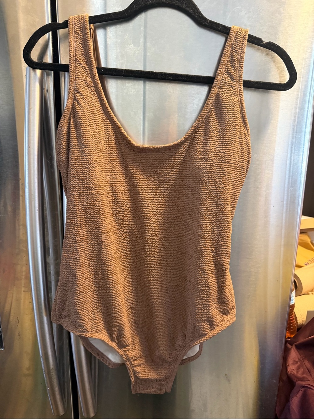 Kona Sol Ribbed Scoop Neck Bodysuit - Camel Tan